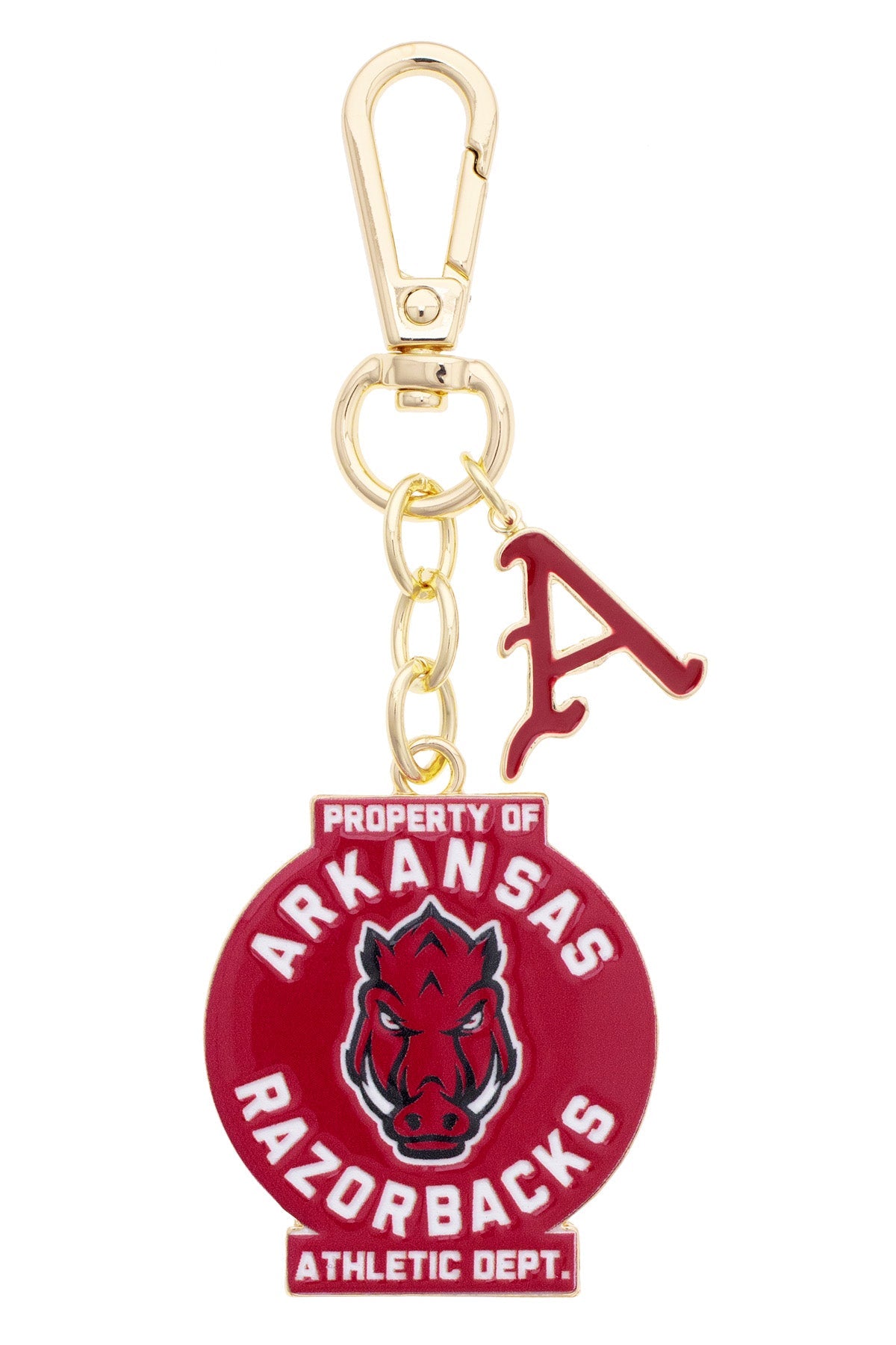 Arkansas Razorbacks Vintage Athletic Department Enamel Bag Charm on a white background