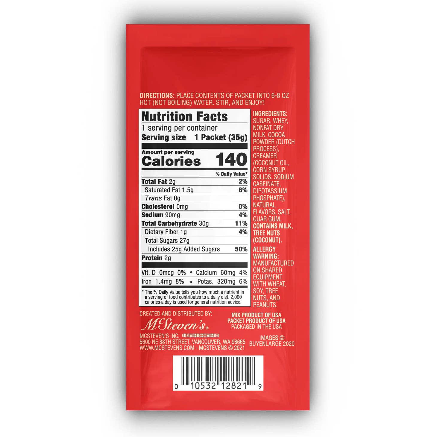 Image of the back of packet showing nurtrition facts and ingredient list. Please call 501-327-2182 for more information.