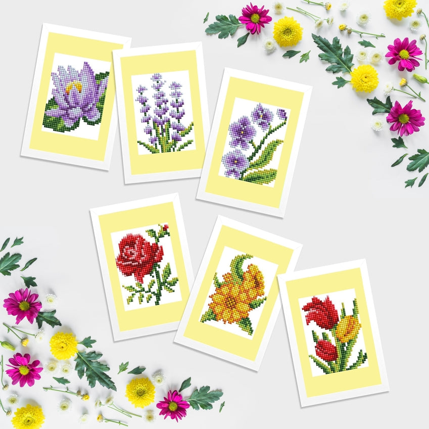 6 completed mini dazzles artworks in assorted floral designs