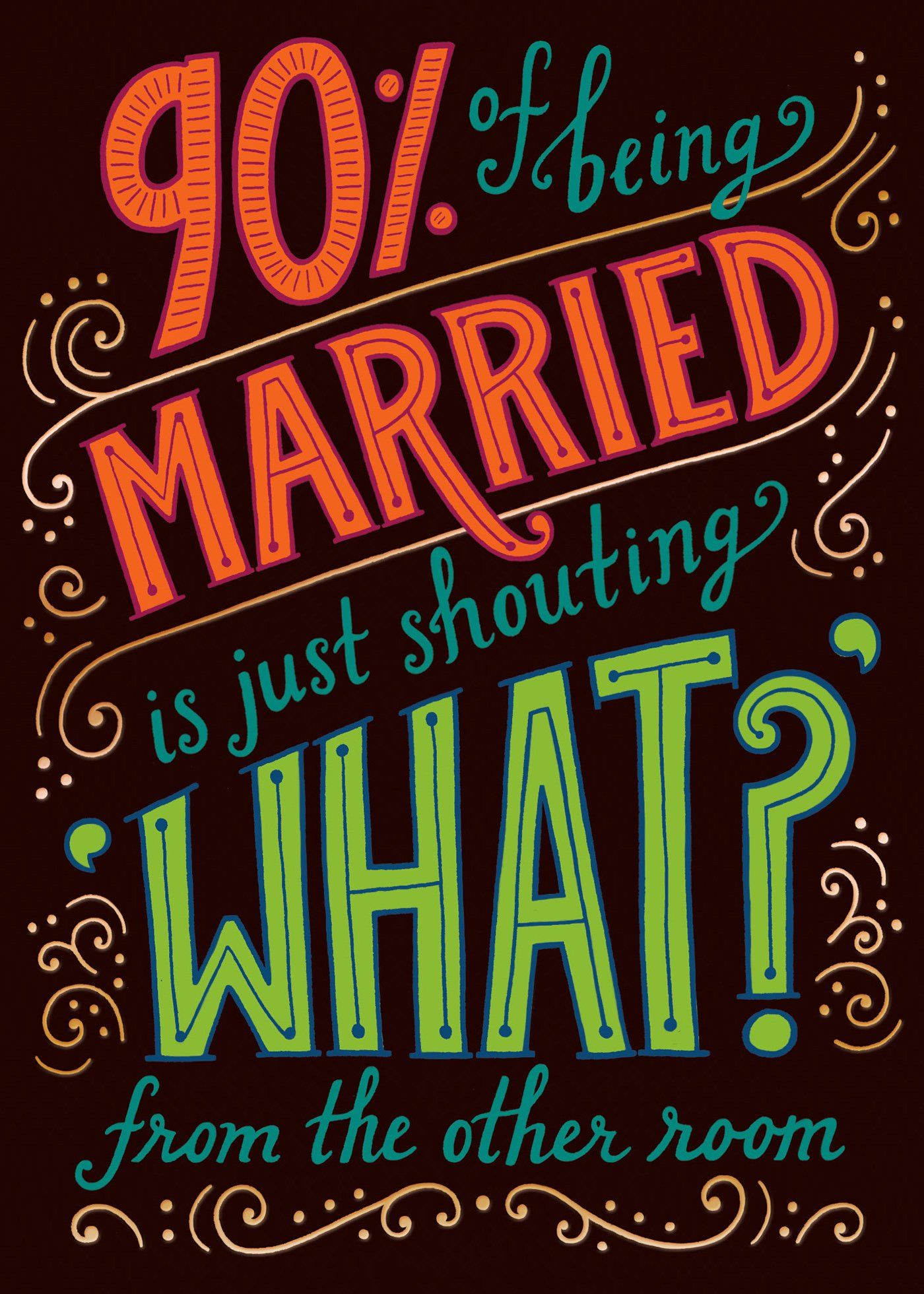 front of card has a brown background with colorful lettering of front text in bold and script fonts