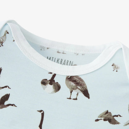 close-up of neck line on goose one piece