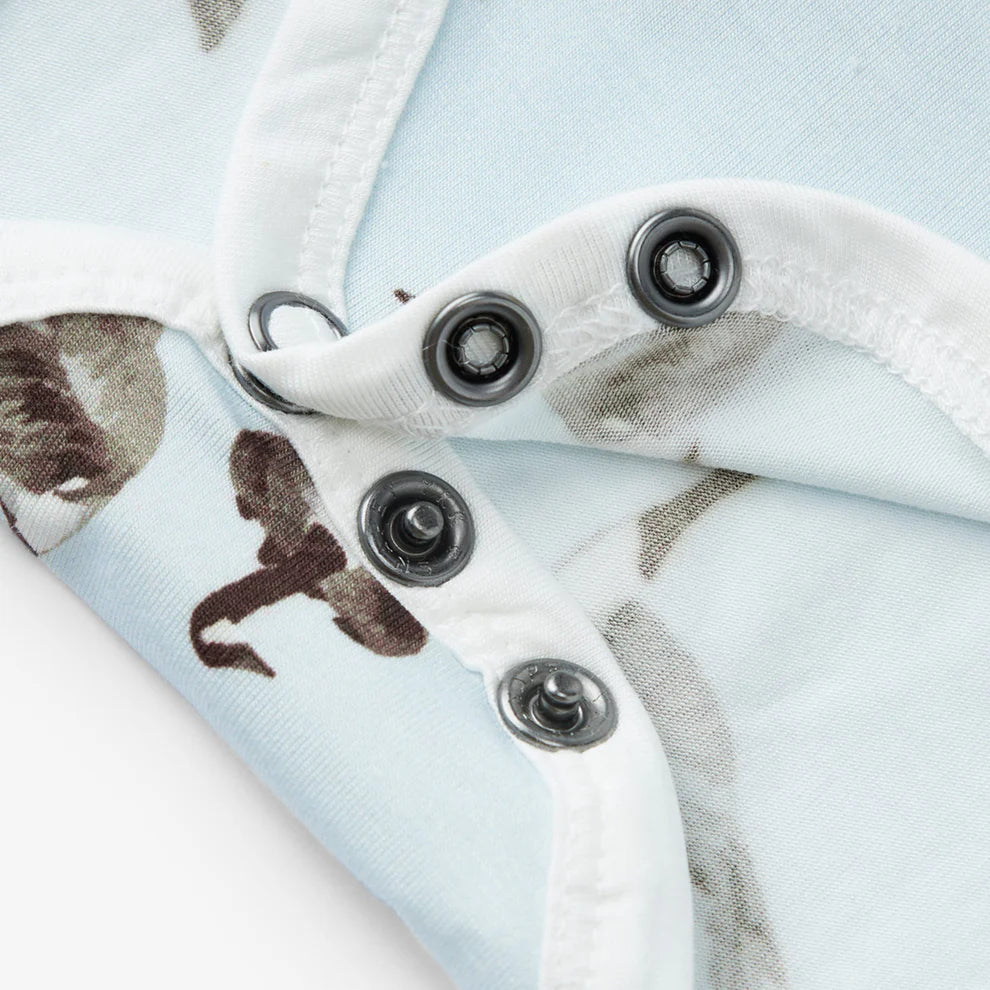 close-up of inner leg snap on goose one piece