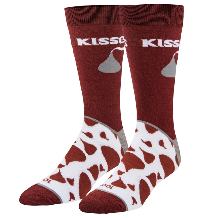 side angled view of the hershey's kisses men's crew socks displayed against a white background