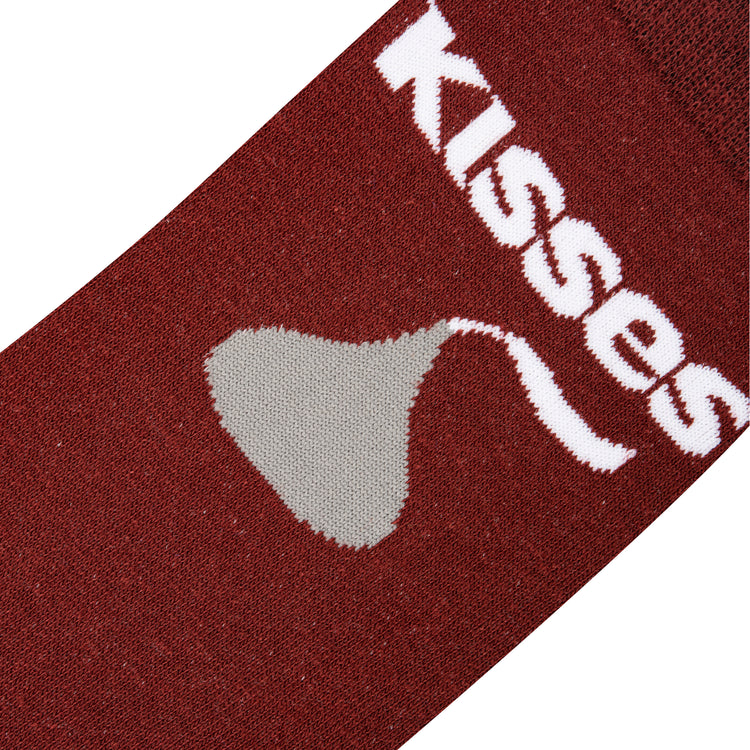 close up view of the hershey's kisses men's crew sock displayed against a white background