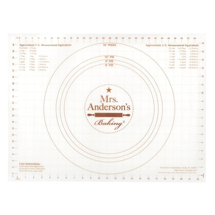 pastry mat with brown markings of measurements and circles for rolling dough