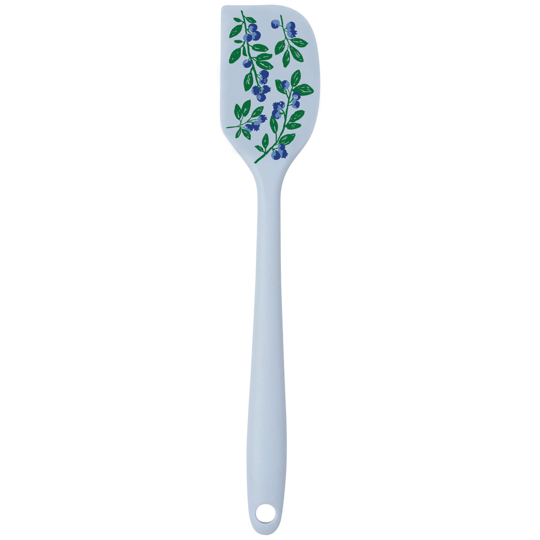 light blue silicone spatula with blueberry spring on it