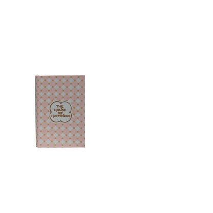 A small rectangular book box with a pale pink and white geometric pattern and a central circular logo reading 'THE HOUSE OF HAPPINESS', shown on a plain white background.