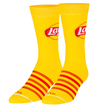 side angled view of the lays stripes men's crew socks displayed against a white background