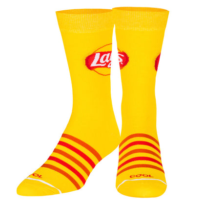 front view of the lays stripes men's crew socks displayed against a white background
