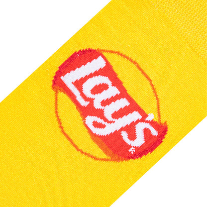 close up view of the lays stripes men's crew sock displayed against a white background