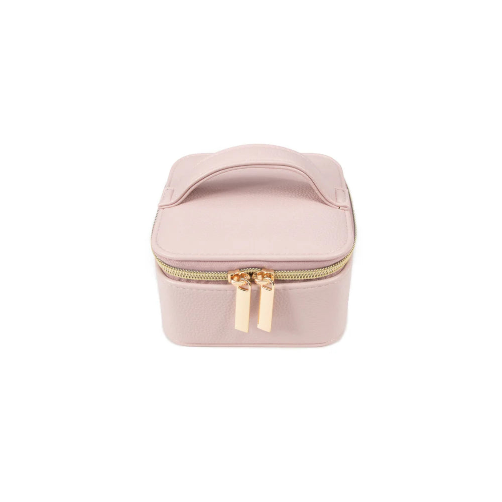 Leah Travel Jewelry Case with Pouch in pale pink zipped closed