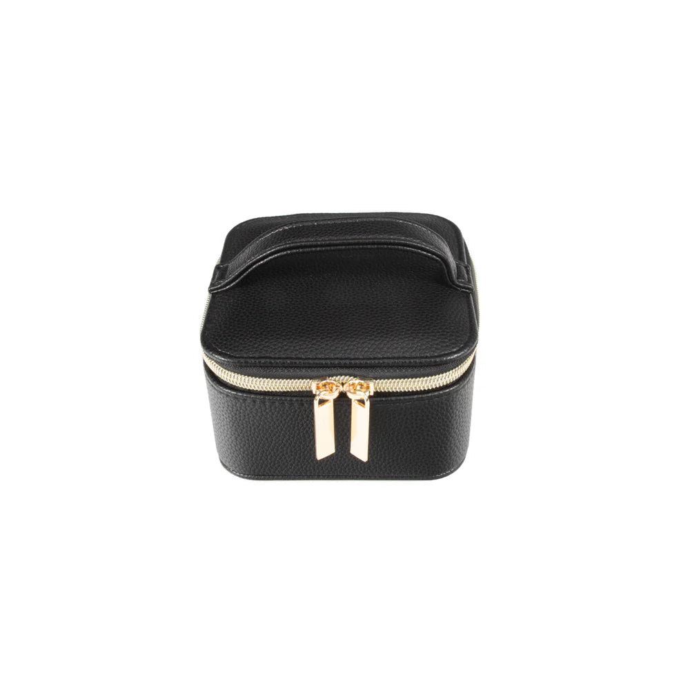 Leah Travel Jewelry Case with Pouch in black zipped closed