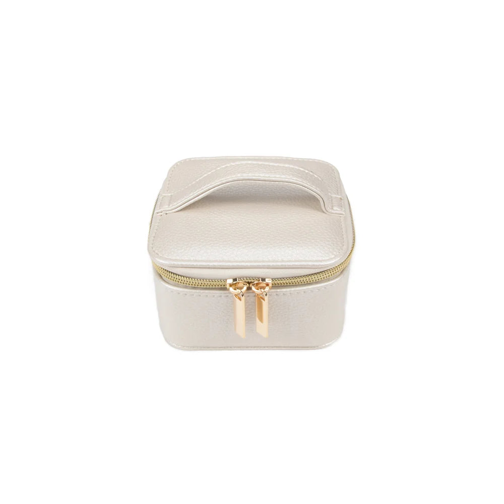 Leah Travel Jewelry Case with Pouch in pearl white zipped closed