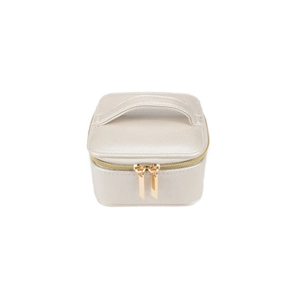 Leah Travel Jewelry Case with Pouch in pearl white zipped closed