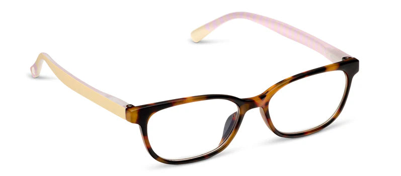 angled view of beach read Tortoise/Summer Stripe glasses