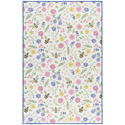 microfiber towel covered in bees and folk style flowers