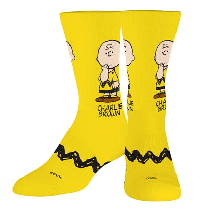 yellow socks with charlie brown on them