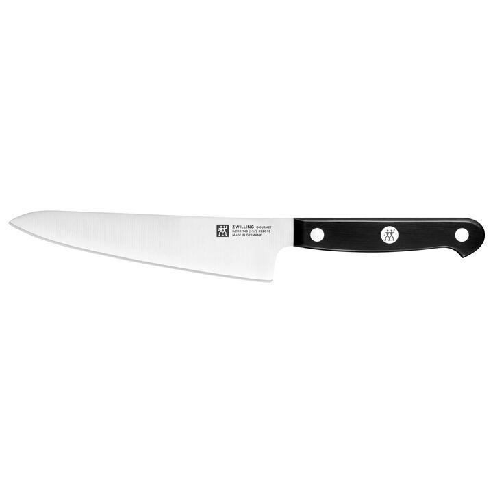 prep knife with riveted black handle on white background