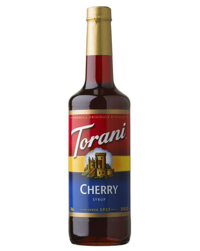 torani glass bottle of cherry syrup