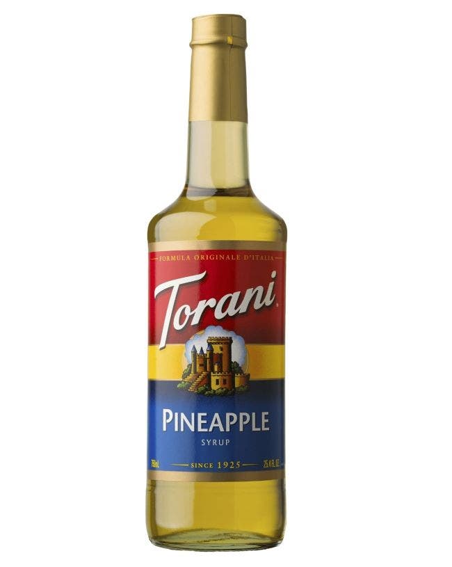 Glass torani pineapple syrup bottle