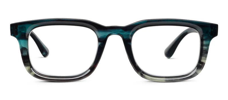 front view of Otto glasses in color teal ombre horn