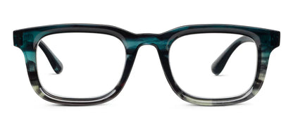 front view of Otto glasses in color teal ombre horn