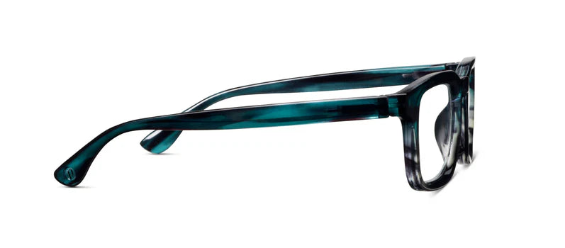 side view of Otto glasses in color teal ombre horn