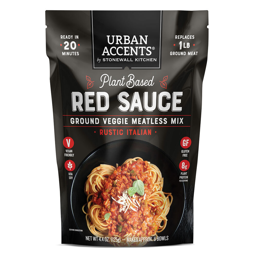 Plant Based Red Sauce Meatless Mix package displayed against a white background