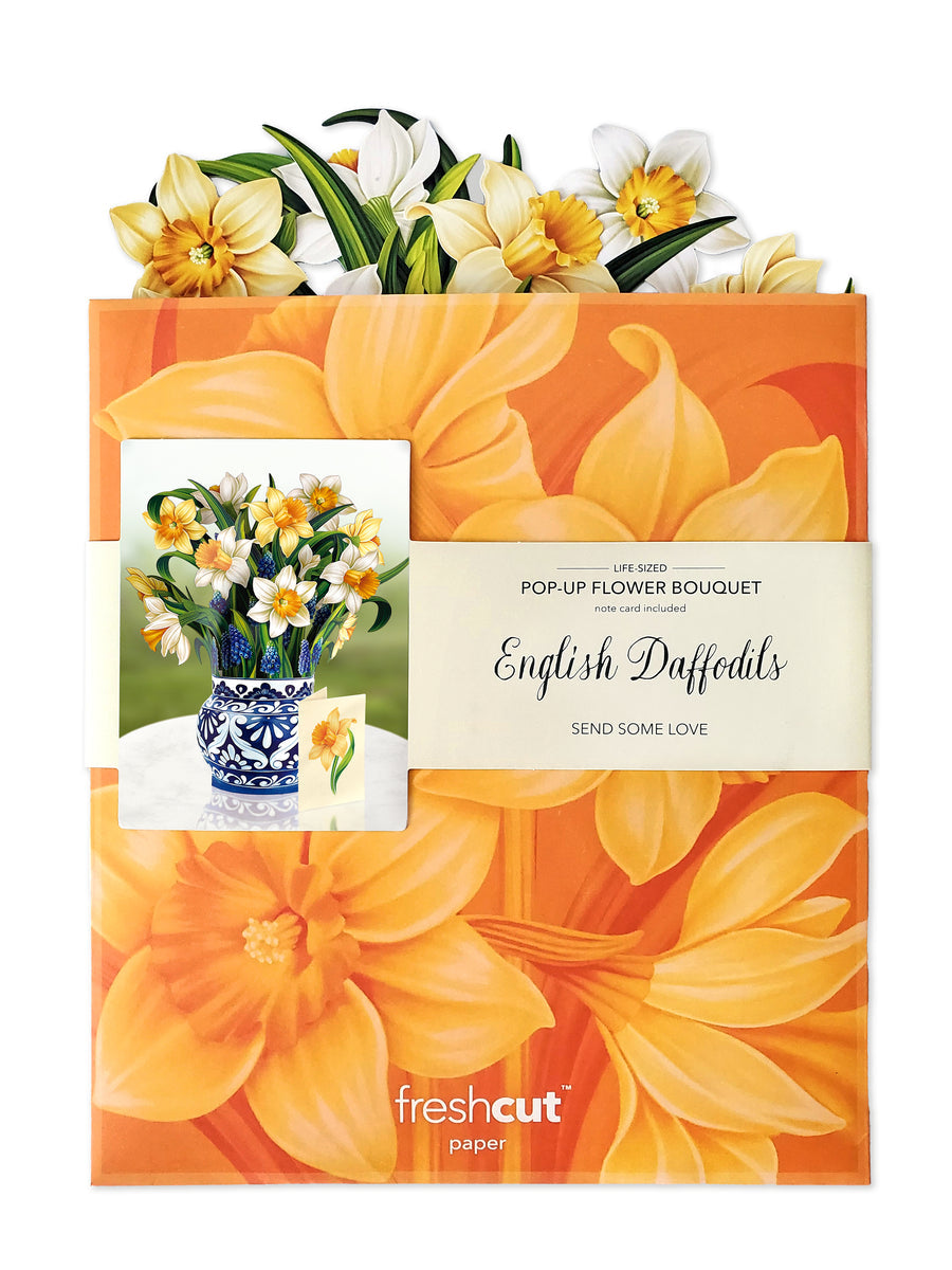 English Daffodils paper bouquet flatted and in its mailing envelope.