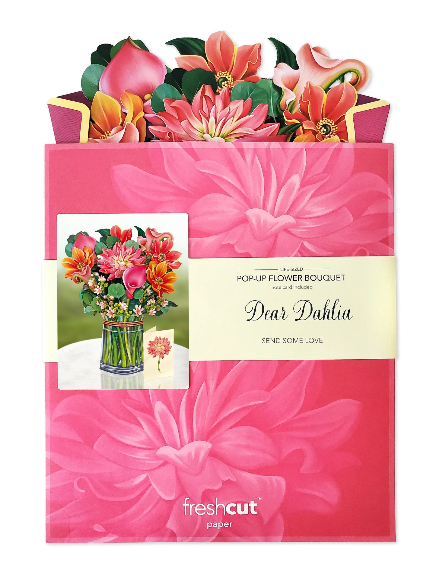dear dahlia paper bouquet in its envelope.