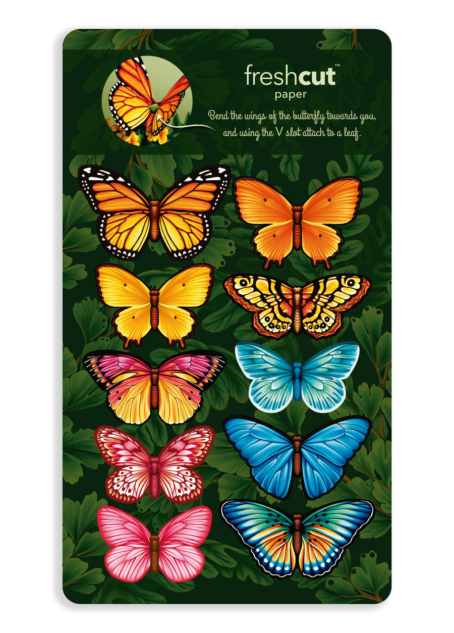 sheet of assorted paper butterflies.