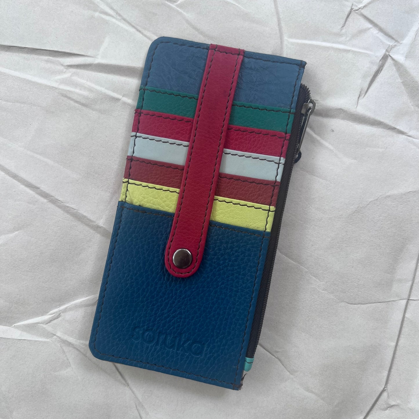 teal blue Cassie Card Holder with colorful card slots