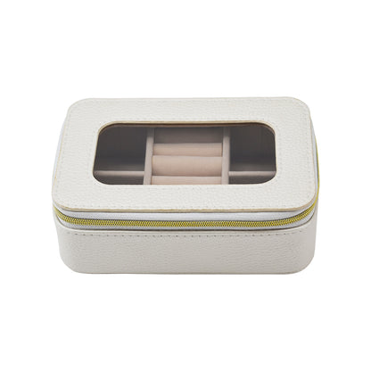 clear top Leah Travel Jewelry Case in pearl white zipped closed