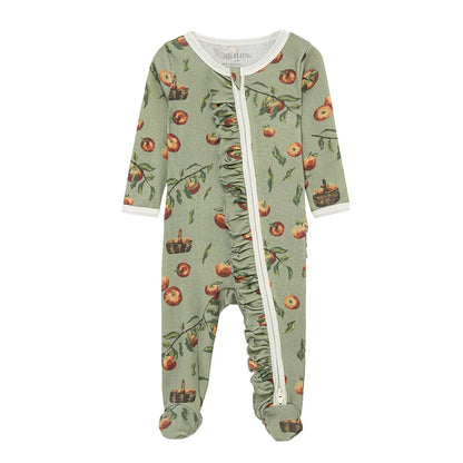 light green Apple Orchard romper with all-over apple design