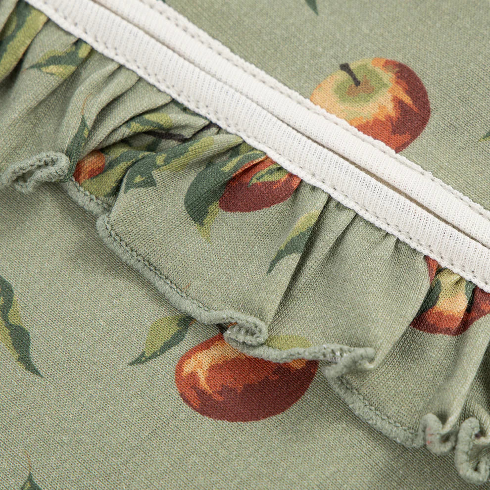 close-up of ruffle on Apple Orchard romper