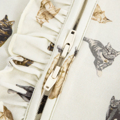 close-up of two way zipper on cat romper