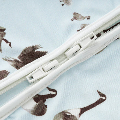 close-up of two way zipper on goose romper