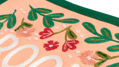 close-up of  Book Nook Canvas Banner embroidery
