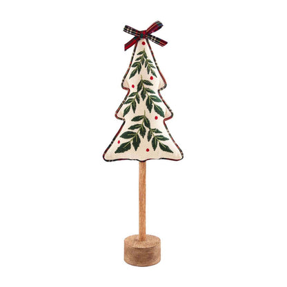 large embroidered holly tree sitter displayed against a white background