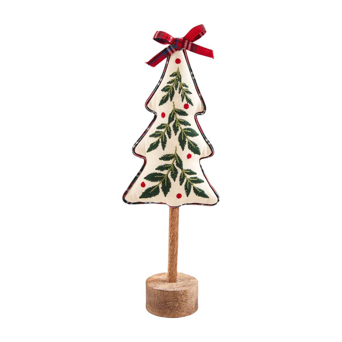 small embroidered holly tree sitter displayed against a white background