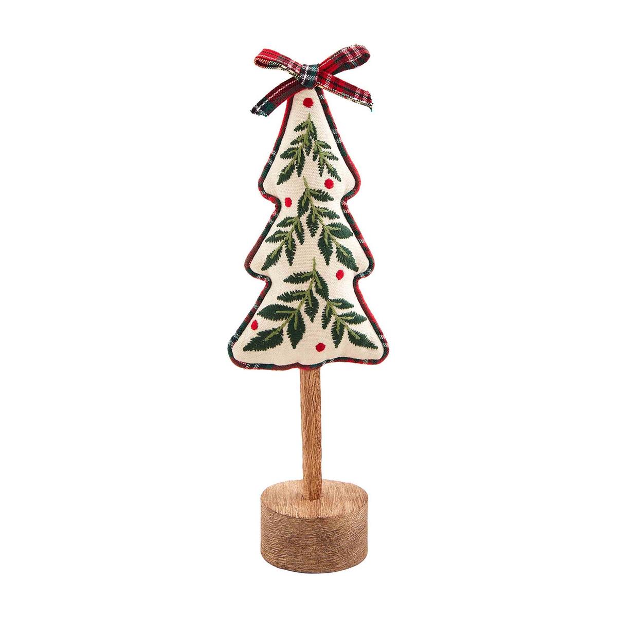 medium embroidered holly tree sitter displayed against a white background