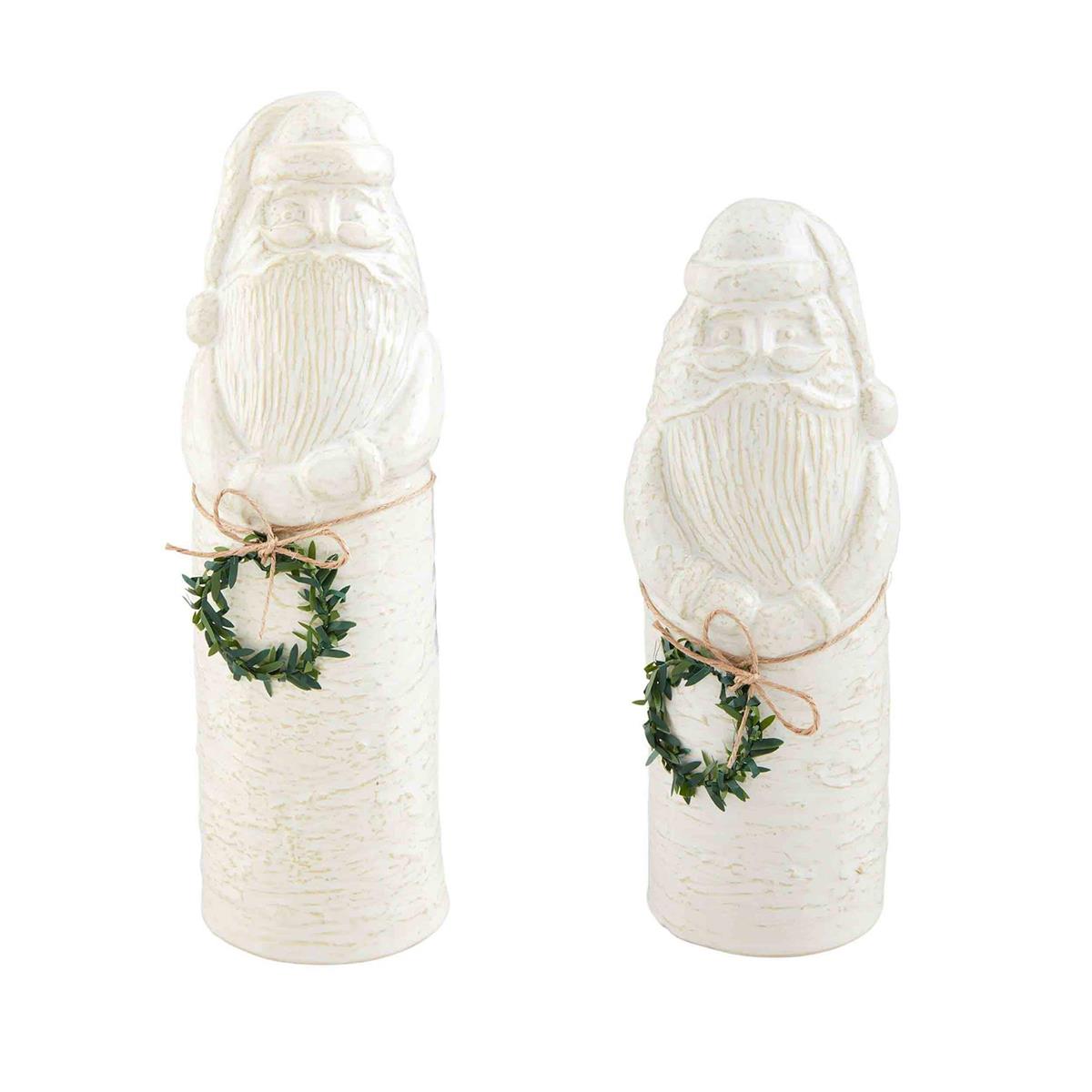 both sizes of santas with wreath sitters displayed against a white background