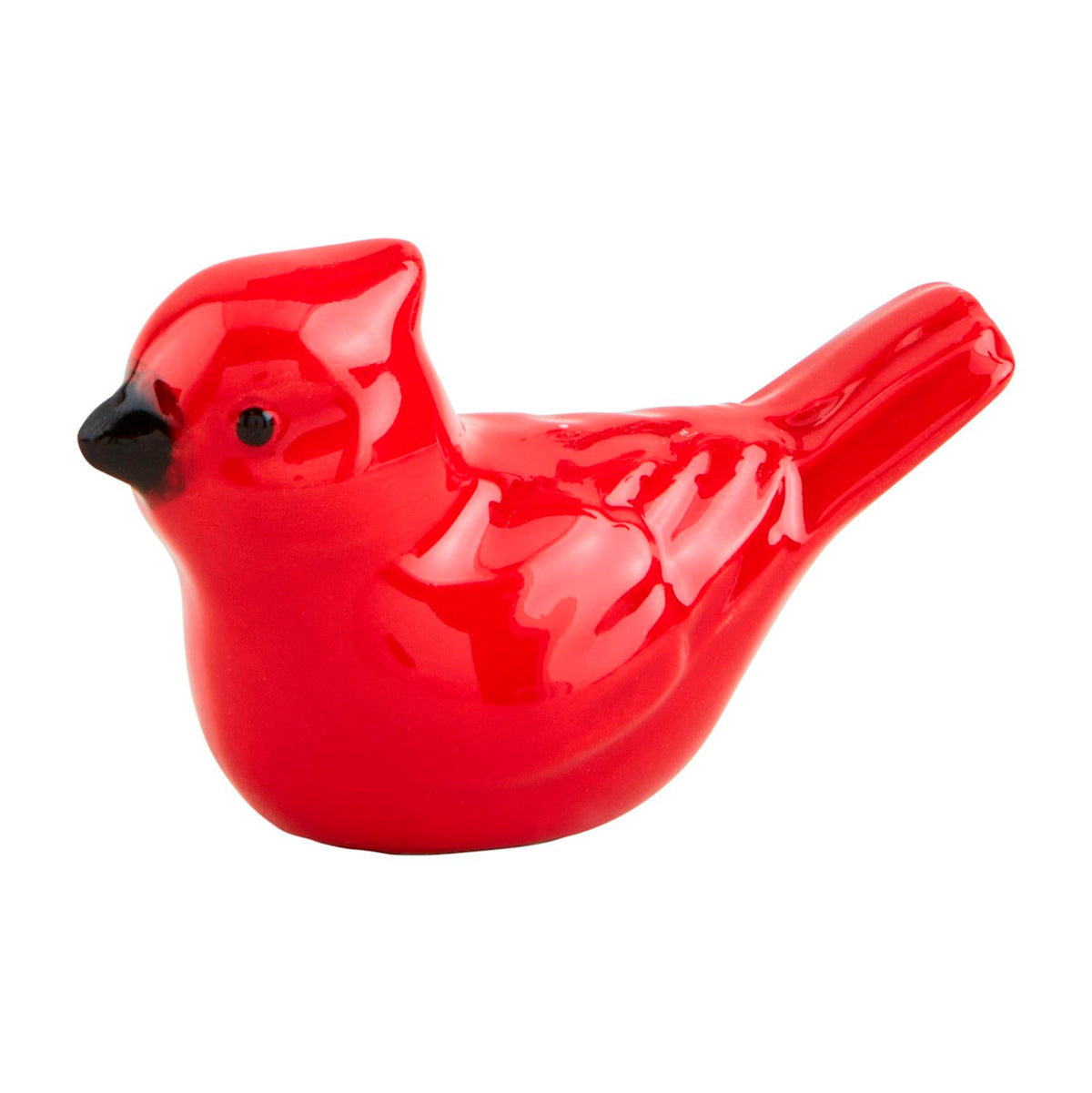 Hand-painted ceramic pocket size red cardinal figurine shown on a white background