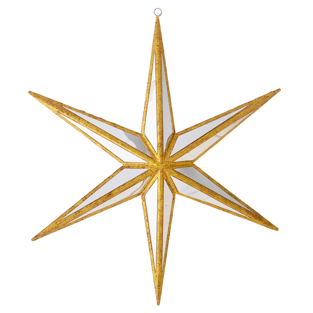  mirrored 6 point star ornament with gold trim