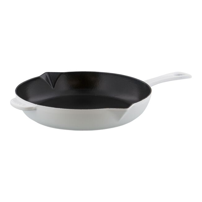 white Cast Iron Fry Pan on a white background.