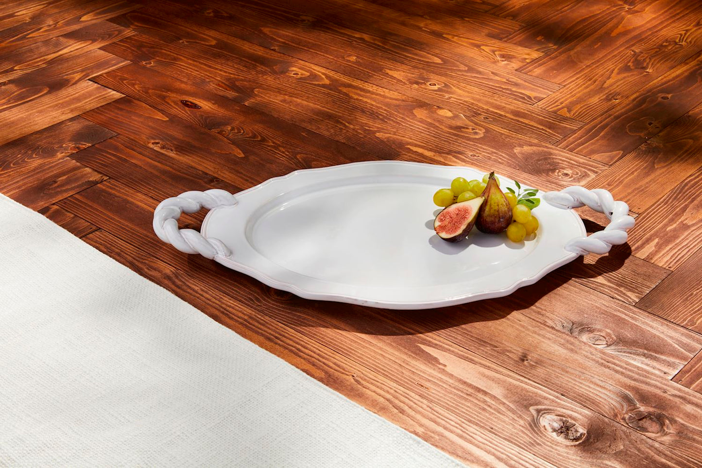twisted handle platter in a decorated setting