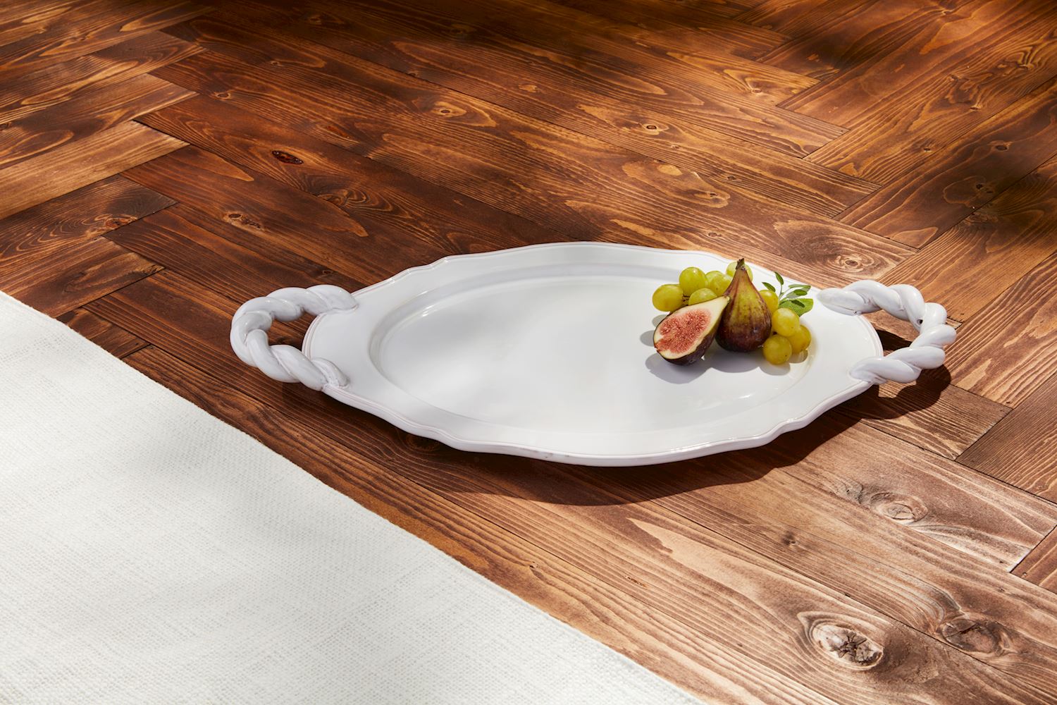twisted handle platter in a decorated setting