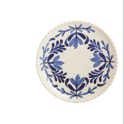 platter with blue floral design shown on a white background