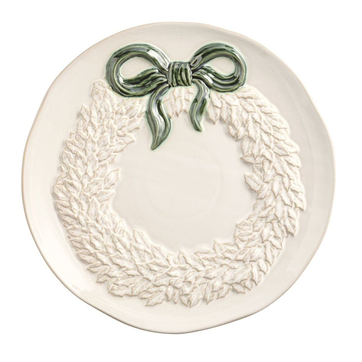 white wreath cookie plate set on a white background