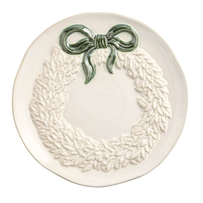 white wreath cookie plate set on a white background